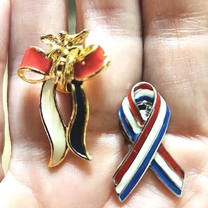 Saks 5th Avenue Pair Of Patriotic Ribbon Clutch Pins